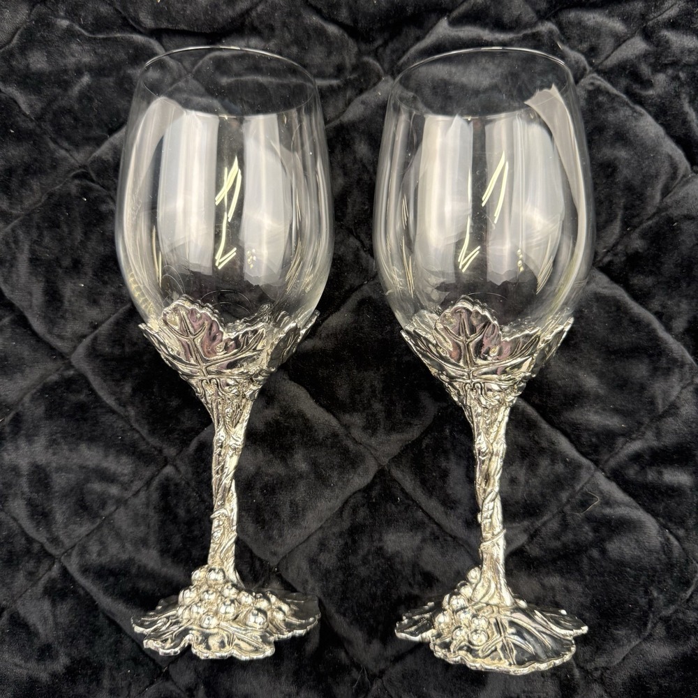 Arthur Court Grape Vine Wine Glasses (2) 3x8" Original Box Vintage